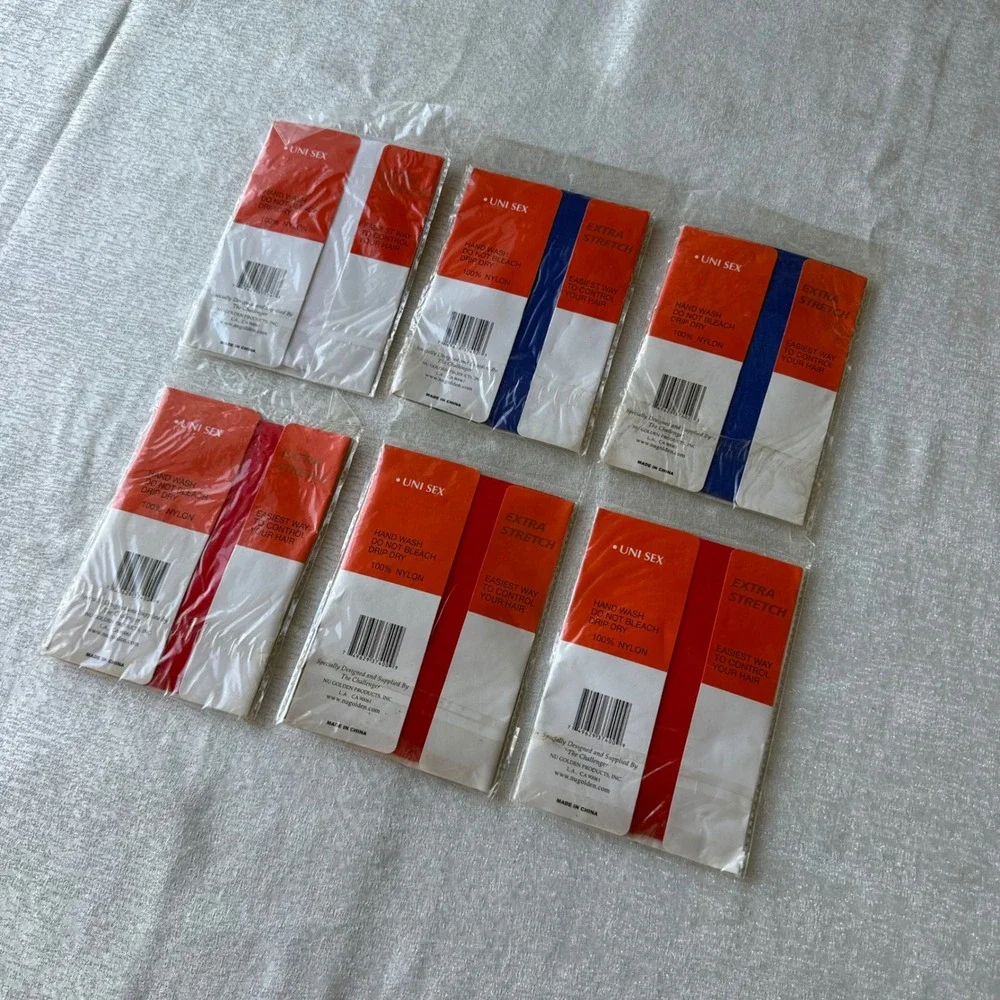 6pk The Challenger Stocking Wave Caps 12pc Red Blue White Nylon Hair Unisex